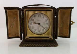 ANTIQUE MINIATURE ZENITH TRAVEL ALARM CLOCK VINTAGE 1920S WITH