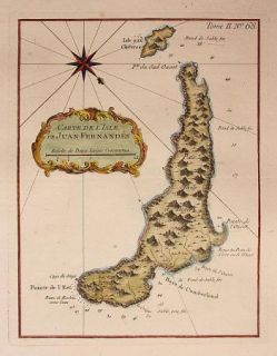 RARE Antique Maritime Map Juan Fernandes Island Bellin