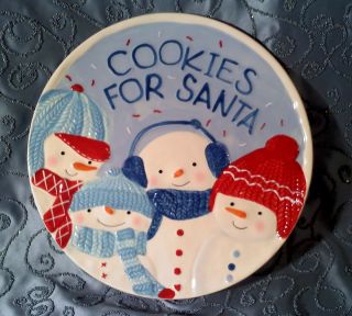 Holiday Snowman Cookies for Santa Plate Dish Creamic