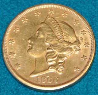 1866 s $20 Gold Double Eagle with Motto AU Quality