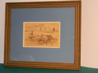 Edward Borein framed etching WOODEN BRIDGE AT TAOS listed western art