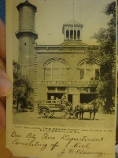 Real Photo Postcard Edwardsville, Illinois Fire Department Horse Buggy