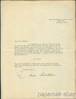  Letter from Poet Edwin Markham to Another Poet Hand Signed