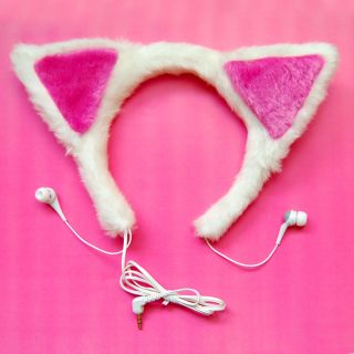 NekoMimi Cat Ear Headphones White for Cosplay Akihabara Moe Cafe