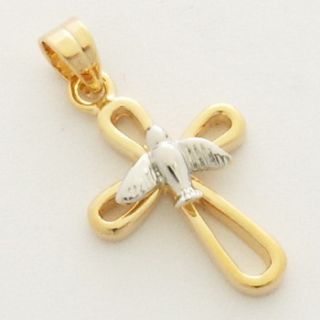Delicate Gold Plated Cross Dove Charm Holyland Pendant