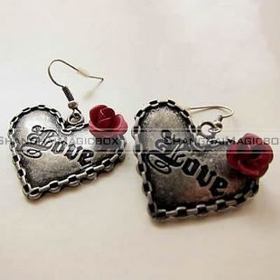  Heart Letter Love Red Rose Design Ear Pin Earring FAEAR131