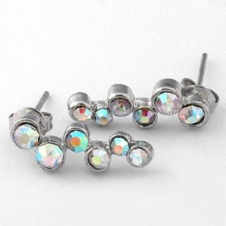  Crystal Glass Ladys Dangle Ear Stud Pin Earrings Silver Plated