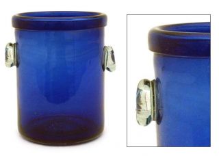 Cobalt Midnight Blue Hand Blown Glass Ice Bucket Mexico Art Unique