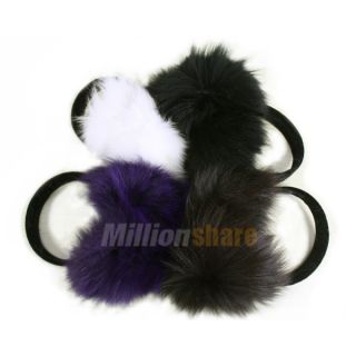  Authentic Fox Fur Fluffy Ear Warmer Headband Earmuffs Purple