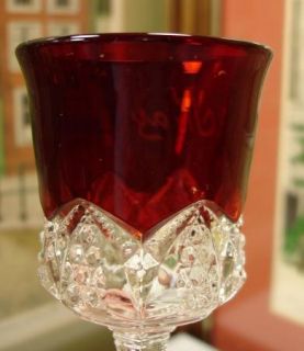 DUNCAN RUBY STAINED BUTTON ARCHES WINE STEM 1920