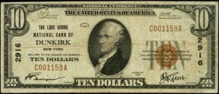 10 DUNKIRK NEW YORK LAKE SHORE NATIONAL BANK 1929~#2916~NATIONAL