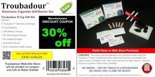 Electronic Cigarette COUPON 30% OFF E Cig Set Troubadour Brand