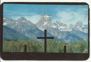 Vintage Postcard GRAND TETON FROM CHAPEL OF TRANSFIGURATION MOOSE