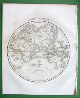 EASTERN HEMISPHERE Map Asia Africa Australia   1828 Antique Map