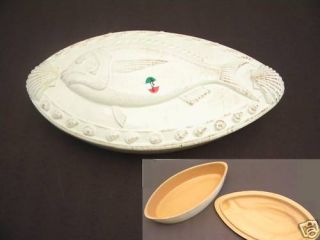 Fully Glazed Terra Cotta Clay Fish Baking Serving Dish w Lid Made in