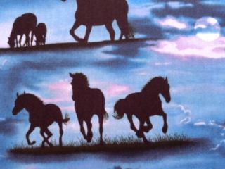  Wild Horses Animals Cloud Sky Moonlight Moon Night Fabric BTY