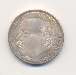  Germany Friedrich Ebert Silver 5 Mark 1975 UNC