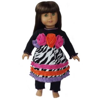 AnnLoren 2 piece Zebra Rainbow Rose Outfit fits AMERICAN GIRL DOLL