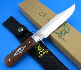 Elk Ridge Knives Fixed Blade Hunting Bowie Knife Pakkawood Handle 440