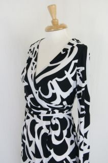 ECI New York Black White Faux Wrap Abstract Jersey Knit Dress Size 10