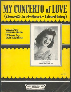 My Concerto of Love Dolly Dawn Grieg Sheet Music 1942