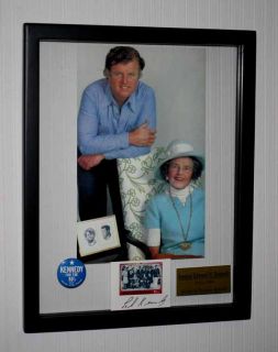 Signed Ted Kennedy Autograph Rose Christmas Card Frame UACC COA Button