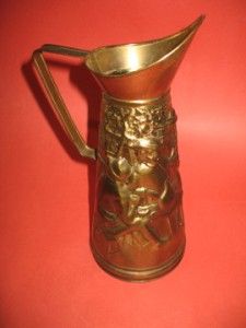 Vintage Embossed Brass Pitcher Pub Scene Made in England