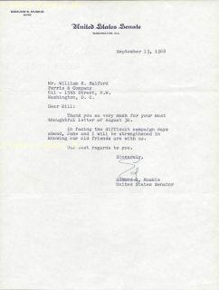 Edmund s Muskie Typed Letter Signed 09 13 1968