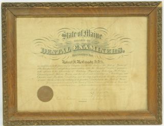 State of Maine Board of Dental Examiners Certificate