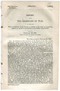 1839 Congressional Report from Secretary of War re supplying Indian
