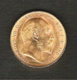 1908 P Edward VII 22K Gold Sovereign Coin UNC