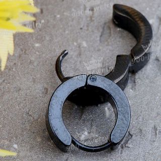  Steel Black Plated Hoop Earrings Stud Plug Mens Ear Jewelry
