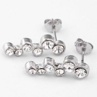  Crystal Glass Dangle Ear Stud Pin Earrings Silver Plated Gift