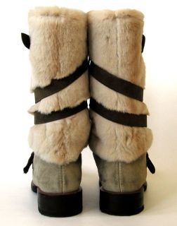 400 Chanel Leather Fur Shearling Buckle Strap Boots Fr 38 5 US 7 5