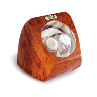 Circa Burl Wood Finish Double Watch Winder Off White Leather 4