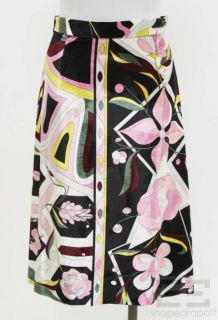 Emilio Pucci Black & Pink Printed Velvet A Line Skirt Size 6