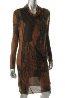 EDUN New Brown Modal Printed High Neck Draped Casual Dress M BHFO