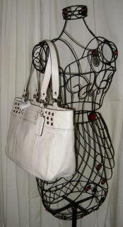  Beige Parchment Leather Silver Studded East West Tote MSRP $378