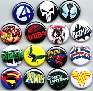  Badges x15 Comics Batman Thor Emo Superman Spiderman Punk