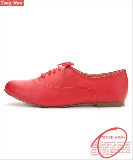  Style Womens Lace Up Oxford Flat Shoes in Pink Red Brick Red
