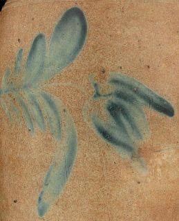 Antique Salt Glazed Stoneware Pottery Blue Flower Tulip Crock Richard