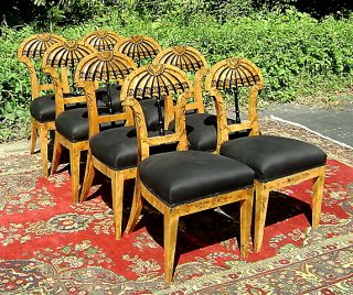 Phenomenal Set of Eight Biedermeier Style Elm Chairs