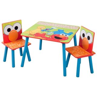 Kids Sesame Street Elmo Solid Wood Table Chair Set Childs Room Wooden