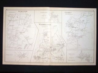1892 Vintage Map of Springfield Goshen N H D H Hurd