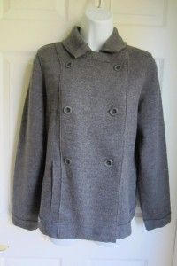 Eileen Fisher Petite Gray Merino Wool Cardigan Sweater Double Breasted