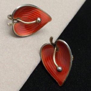 Red Earrings Vintage Sterling Silver Enamel Norway Einar Modahl
