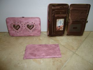 NEW PINK HEART WALLET for purse Western Montana West Rhinestone check