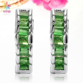  Hoop Green Emerald White Gold GP Earrings Ring Fashion Jewelry