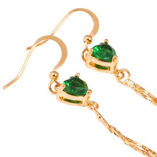  Jewelry Lady Green Emerald Yellow Gold GP Dangle Chain Drop Earrings