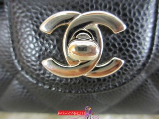 Authentic CHANEL Caviar Black East West Classic Flap Handbag
